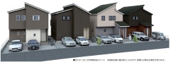 20・21・22・23号棟パース
落ち着いた色合いの外観が、住まう人の品格を感じさせます。ゆったりと配置された駐車場は、日常の移動をスマートにサポートし、心地よい暮らしへの期待感を高めてくれます
