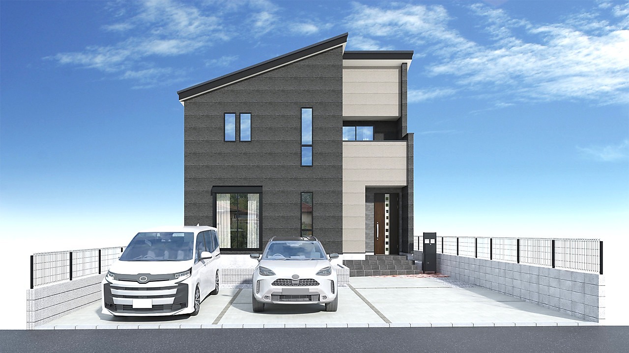 モダンなデザインが洗練された印象を与える住まい。ゆったりとした駐車スペースは日々の暮らしに快適さをもたらします

